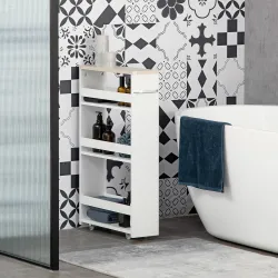 Armario Auxiliar de Baño Carrito con 3 Estantes y Ruedas para Espacios Estrechos 50x13x67,5 cm Blanco - Ogal.Es