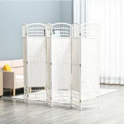 Biombo de 6 Paneles Separador de Ambientes Plegable de Fibra de Papel para Dormitorio Salón 242x170 cm Blanco - Ogal.Es