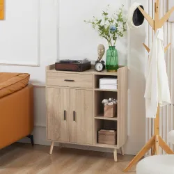 Aparador de Salón Moderno con 2 Puertas 1 Cajón y 3 Estantes Abiertos 80x30x96,5 cm Natural - Ogal.Es