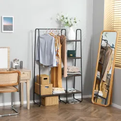 Perchero de Ropa de Madera con 4 Estantes y Barra para Colgar para Dormitorio Salón 101x39x160 cm Marrón Rústico - Ogal.Es