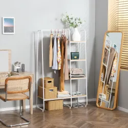 Perchero de Ropa de Madera con 5 Estantes y Barra para Colgar para Dormitorio Salón 101x39x160 cm Natural - Ogal.Es
