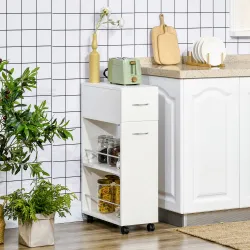 Carrito de Cocina Verdulero con 1 Cajón y 2 Estantes Abiertos Carro Auxiliar con Ruedas 25x50x85 cm Blanco - Ogal.Es