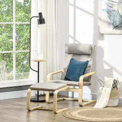 Butaca de Salón con Otomana Sillón con Respaldo Alto Reposabrazos y Almohada Extraíble 67x78x92 cm Gris - Ogal.Es