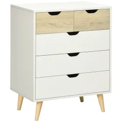 Cómoda con 5 Cajones Cajonera para Dormitorio Salón Estudio Estilo Moderno 60x40x77,5 cm Natural y Blanco - Ogal.Es