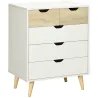 Cómoda con 5 Cajones Cajonera para Dormitorio Salón Estudio Estilo Moderno 60x40x77,5 cm Natural y Blanco - Ogal.Es