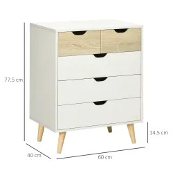 Cómoda con 5 Cajones Cajonera para Dormitorio Salón Estudio Estilo Moderno 60x40x77,5 cm Natural y Blanco - Ogal.Es