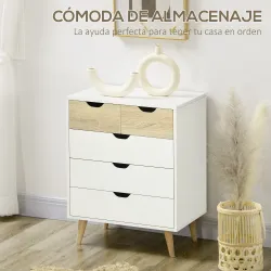 Cómoda con 5 Cajones Cajonera para Dormitorio Salón Estudio Estilo Moderno 60x40x77,5 cm Natural y Blanco - Ogal.Es