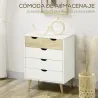 Cómoda con 5 Cajones Cajonera para Dormitorio Salón Estudio Estilo Moderno 60x40x77,5 cm Natural y Blanco - Ogal.Es