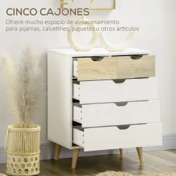 Cómoda con 5 Cajones Cajonera para Dormitorio Salón Estudio Estilo Moderno 60x40x77,5 cm Natural y Blanco - Ogal.Es