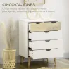 Cómoda con 5 Cajones Cajonera para Dormitorio Salón Estudio Estilo Moderno 60x40x77,5 cm Natural y Blanco - Ogal.Es