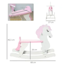 Caballito Balancín para Niños de 1-3 Años de Madera con Manillar y Pedales Carga 50 kg 68x27x51,5cm Blanco y Rosa - Ogal.Es