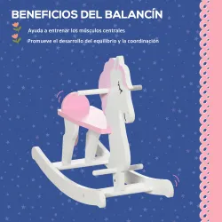 Caballito Balancín para Niños de 1-3 Años de Madera con Manillar y Pedales Carga 50 kg 68x27x51,5cm Blanco y Rosa - Ogal.Es