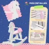 Caballito Balancín para Niños de 1-3 Años de Madera con Manillar y Pedales Carga 50 kg 68x27x51,5cm Blanco y Rosa - Ogal.Es