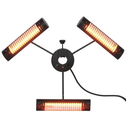 Calefactor Eléctrico Exterior por Infrarrojos con Control Remoto y 1000W/2000W/3000W Sombrilla Ø87x22cm Negro - Ogal.Es