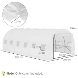 Cubierta de Repuesto para Invernadero 600x300x200cm Tipo Túnel Carpa de Invernadero con 12 Ventanas Blanco - Ogal.Es