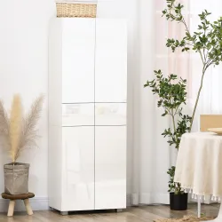 Aparador Alacena de Cocina Mueble Auxiliar con 4 Puertas 2 Cajones y Estantes Ajustables 60x35x170 cm Blanco - Ogal.Es