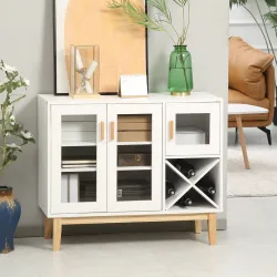 Aparador de Cocina con 3 Puertas de Vidrio y Botellero en Forma X para 4 Botellas 90x37x75 cm Blanco - Ogal.Es