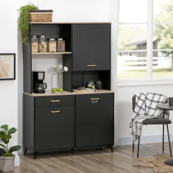 Alacena de Cocina con Cajón Armarios y Estantes Mueble Auxiliar para Microondas Estilo Moderno 119x41x180cm Negro - Ogal.Es