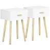 Juego de 2 Mesitas de Noche con Cajón y Patas de Madera para Dormitorio Salón Cama Oficina 40,5x30,5x60 cm Blanco - Ogal.Es