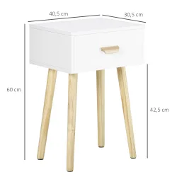 Juego de 2 Mesitas de Noche con Cajón y Patas de Madera para Dormitorio Salón Cama Oficina 40,5x30,5x60 cm Blanco - Ogal.Es
