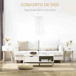Juego de 2 Mesitas de Noche con Cajón y Patas de Madera para Dormitorio Salón Cama Oficina 40,5x30,5x60 cm Blanco - Ogal.Es