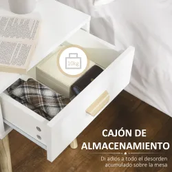 Juego de 2 Mesitas de Noche con Cajón y Patas de Madera para Dormitorio Salón Cama Oficina 40,5x30,5x60 cm Blanco - Ogal.Es