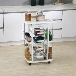 Carrito de Cocina con Ruedas Carrito Verdulero con Cajón Cestas y Estantes Laterales 57x37x83cm Blanco - Ogal.Es