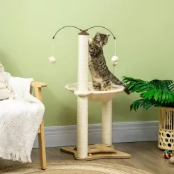 Árbol Rascador para Gatos con Hamaca Postes de Sisal Bolas Colgantes y Múltiples Juegos 53,5x53,5x90 cm Beige - Ogal.Es