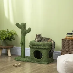 Árbol Rascador para Gatos Diseño de Cactus con Cama Cueva Poste de Sisal y Bola Colgante 68x30x67 cm Verde - Ogal.Es