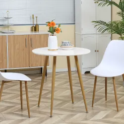 Mesa de Comedor Redonda para 2 Personas Mesa de Cocina Estilo Nórdico con Patas de Metal Ø72x75 cm Blanco Mate - Ogal.Es