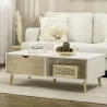 Mesa de Centro Rectangular Mesa con 2 Cajones y Compartimientos Abiertos Estilo Nórdico 106x58x39,5 cm Blanco - Ogal.Es