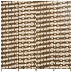 Biombo Separador de Ambientes de 4 Paneles Plegables de Madera de Pino y Fibra de Papel 180x180cm Marrón y Blanco - Ogal.Es