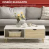 Mesa de Centro Rectangular Mesa con 2 Cajones y Compartimientos Abiertos Estilo Nórdico 106x58x39,5 cm Blanco - Ogal.Es