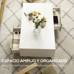 Mesa de Centro Rectangular Mesa con 2 Cajones y Compartimientos Abiertos Estilo Nórdico 106x58x39,5 cm Blanco - Ogal.Es