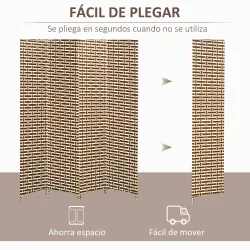 Biombo Separador de Ambientes de 4 Paneles Plegables de Madera de Pino y Fibra de Papel 180x180cm Marrón y Blanco - Ogal.Es