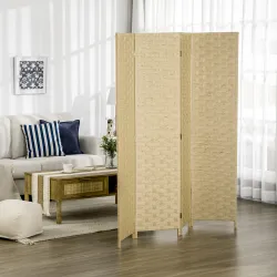 Biombo Separador de Ambientes de 4 Paneles Plegables de Madera de Pino y Fibra de Papel 159,5x169,5 cm Marrón - Ogal.Es