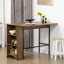 Mesa de Bar Extensible con 3 Estantes de Almacenamiento y Marco de Metal para Cocina Comedor 120x76x91,4cm Marrón - Ogal.Es