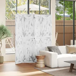 Biombo Divisor Separador de Ambientes de 4 Paneles Plegables de Madera de Paulonia 160,5x170 cm Blanco Rústico - Ogal.Es