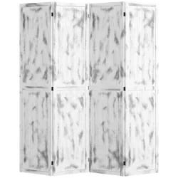 Biombo Divisor Separador de Ambientes de 4 Paneles Plegables de Madera de Paulonia 160,5x170 cm Blanco Rústico - Ogal.Es