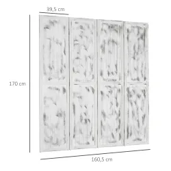 Biombo Divisor Separador de Ambientes de 4 Paneles Plegables de Madera de Paulonia 160,5x170 cm Blanco Rústico - Ogal.Es