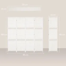 Biombo Separador de Ambientes Plegable con 2 Estantes de Madera de Pino y Fibra de Papel 181x180 cm Blanco - Ogal.Es