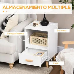 Mesita de Noche con 1 Cajón y Estante Mesa Auxiliar de Estilo Nórdico para Salón Dormitorio 40x40x62 cm Blanco - Ogal.Es