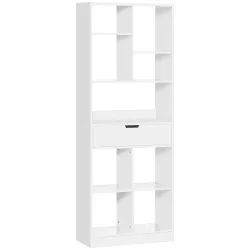 Estantería de Madera con 1 Cajón y 9 Compartimentos Mueble Librería para Salón Oficina Estudio 60x26x158cm Blanco - Ogal.Es