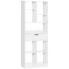 Estantería de Madera con 1 Cajón y 9 Compartimentos Mueble Librería para Salón Oficina Estudio 60x26x158cm Blanco - Ogal.Es