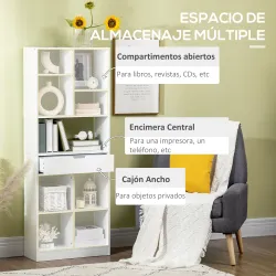 Estantería de Madera con 1 Cajón y 9 Compartimentos Mueble Librería para Salón Oficina Estudio 60x26x158cm Blanco - Ogal.Es