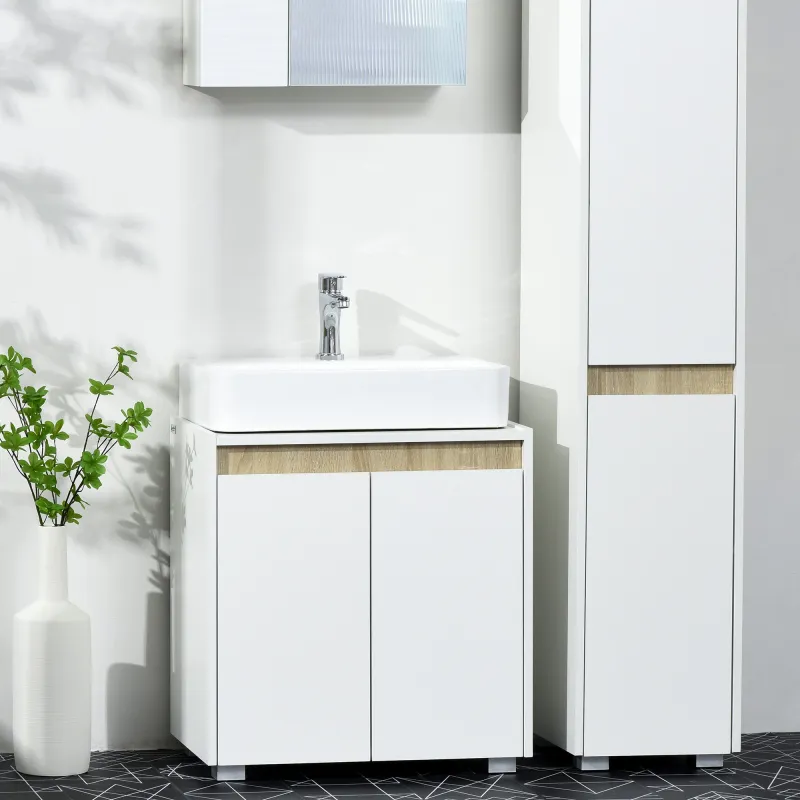 Mueble para Debajo del Lavabo Armario Bajo con 2 Puertas y Almacenamiento Interior 57x33x60 cm Blanco - Ogal.Es