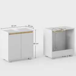 Mueble para Debajo del Lavabo Armario Bajo con 2 Puertas y Almacenamiento Interior 57x33x60 cm Blanco - Ogal.Es