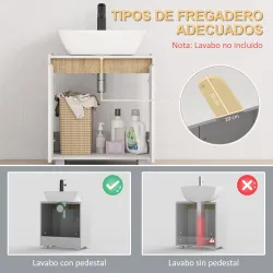 Mueble para Debajo del Lavabo Armario Bajo con 2 Puertas y Almacenamiento Interior 57x33x60 cm Blanco - Ogal.Es