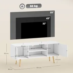 Mueble de TV con 2 Puertas 2 Estantes de Almacenamiento para Televisores de hasta 55 Pulgadas 120x34x50 cm Blanco - Ogal.Es