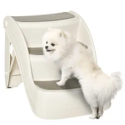 Escalera para Mascotas de 3 Peldaños Plegable Escalón para Perros Gatos para Cama Sofá 49x38x38 cm Crema - Ogal.Es